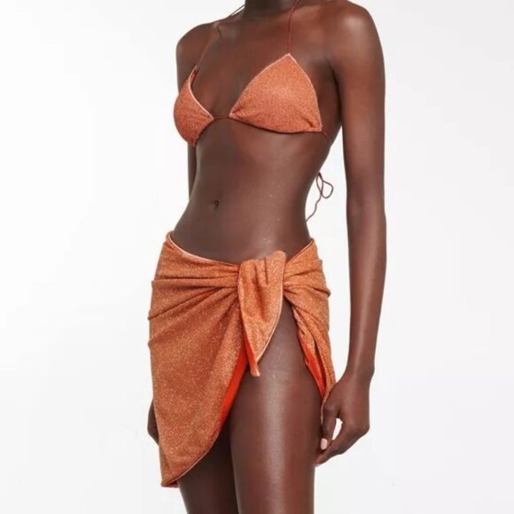 Oseree Orange Shine Wrap Miniskirt Cover Up OSÉREE - Picture 1 of 8